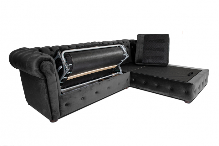 Canapea 2 locuri extensibila cu sezlong Chesterfield, gri, 245x85/175x70 cm [6]