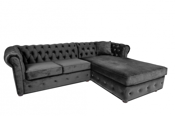 Poza Canapea 2 locuri extensibila cu sezlong Chesterfield, gri, 245x85 175x68 cm