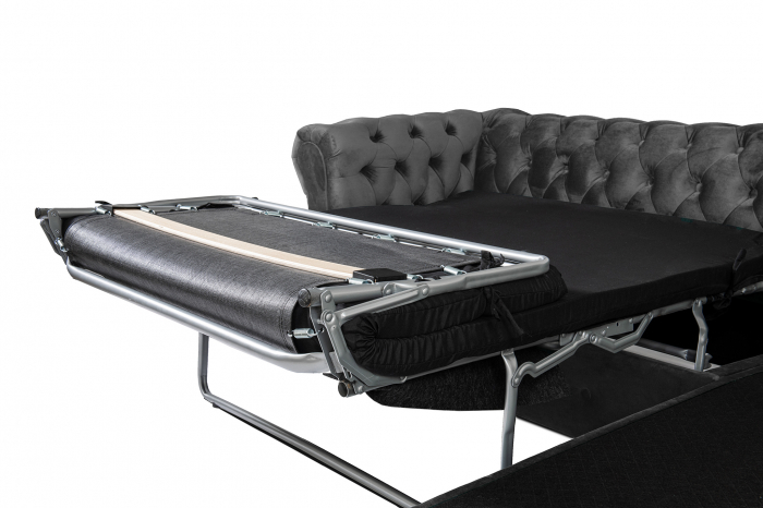 Canapea 2 locuri extensibila cu sezlong Chesterfield, gri, 245x85/175x70 cm [7]