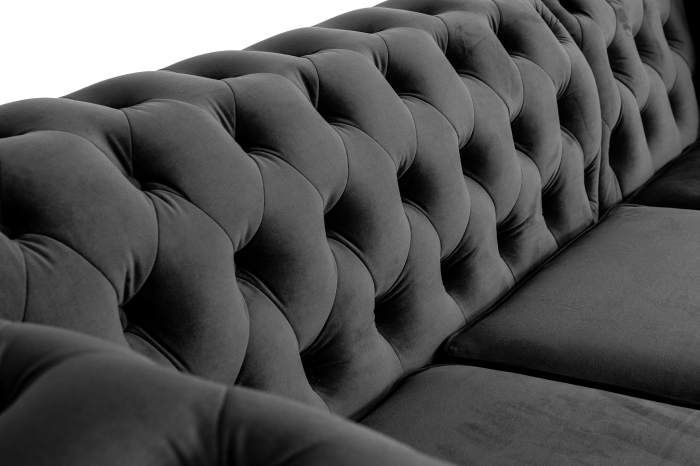 Canapea 2 locuri extensibila cu sezlong Chesterfield, gri, 245x85/175x70 cm [9]