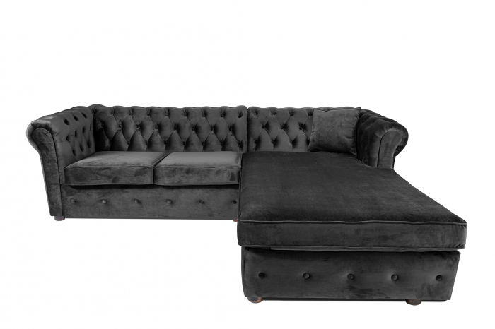 Canapea 2 locuri extensibila cu sezlong Chesterfield, gri, 245x85/175x70 cm [2]