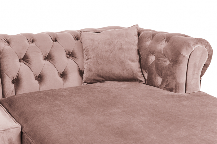 Canapea 2 locuri extensibila cu sezlong Chesterfield, roz, 245x85/175x70 cm [3]