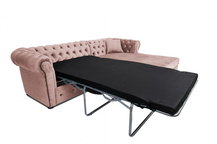 Canapea 2 locuri extensibila cu sezlong Chesterfield, roz, 245x85/175x70 cm [8]