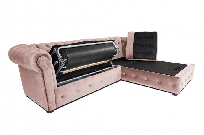 Canapea 2 locuri extensibila cu sezlong Chesterfield, roz, 245x85/175x70 cm [6]