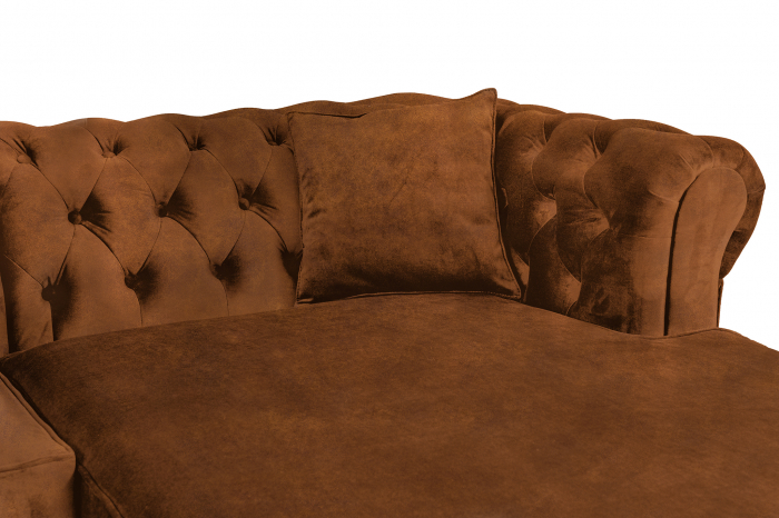 Canapea 2 locuri extensibila cu sezlong Chesterfield, coniac, 245x85/175x70 cm [3]