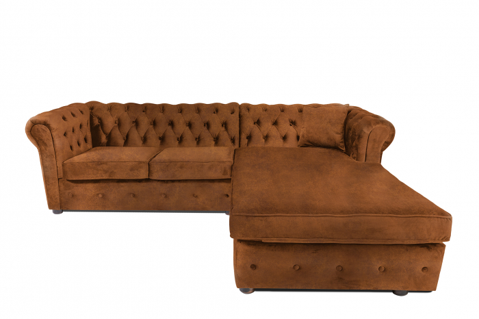 Canapea 2 locuri extensibila cu sezlong Chesterfield, coniac, 245x85/175x70 cm [2]