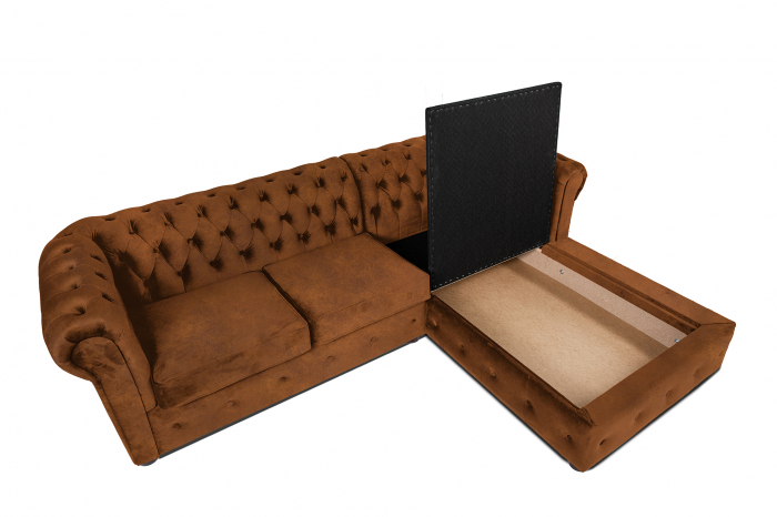 Canapea 2 locuri extensibila cu sezlong Chesterfield, coniac, 245x85/175x70 cm [4]