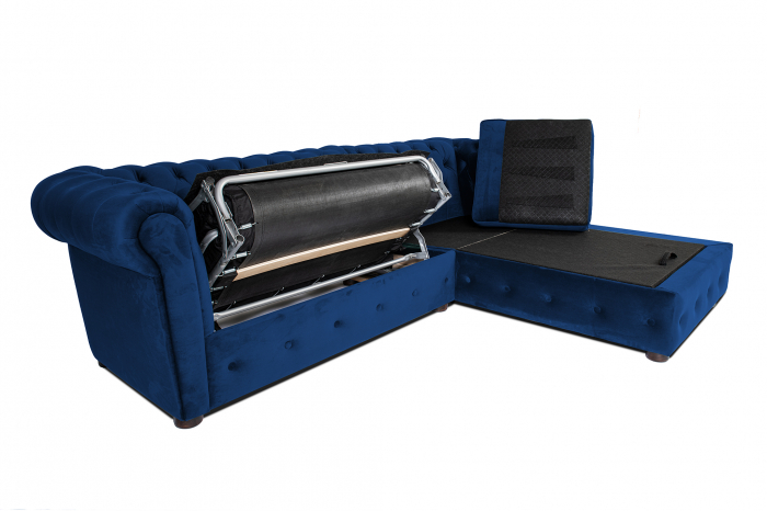 Canapea 2 locuri extensibila cu sezlong Chesterfield, albastru, 245x85/175x70 cm [5]