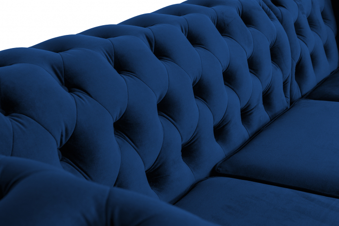 Canapea 2 locuri extensibila cu sezlong Chesterfield, albastru, 245x85/175x70 cm [8]
