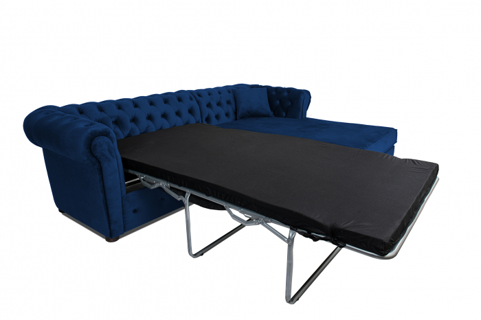 Canapea 2 locuri extensibila cu sezlong Chesterfield, albastru, 245x85/175x70 cm [9]