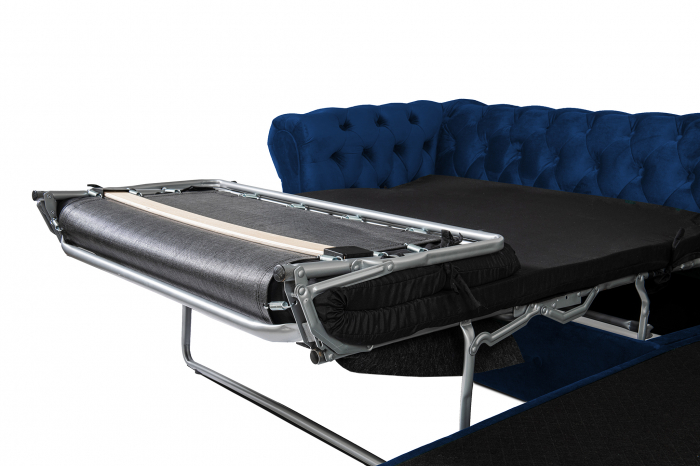 Canapea 2 locuri extensibila cu sezlong Chesterfield, albastru, 245x85/175x70 cm [6]