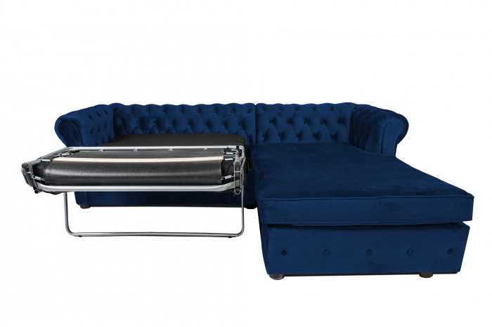 Canapea 2 locuri extensibila cu sezlong Chesterfield, albastru, 245x85/175x70 cm [7]