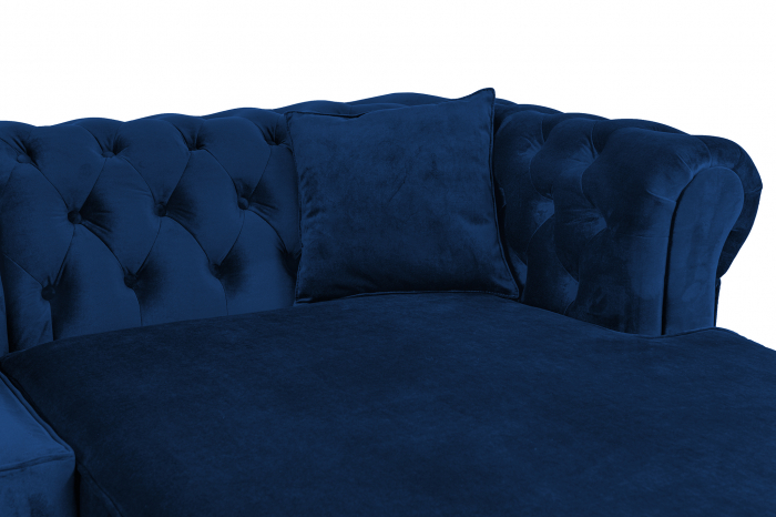 Canapea 2 locuri extensibila cu sezlong Chesterfield, albastru, 245x85/175x70 cm [3]