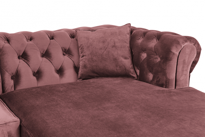 Canapea 2 locuri extensibila cu sezlong Chesterfield, roz, 245x85/175x70 cm [3]