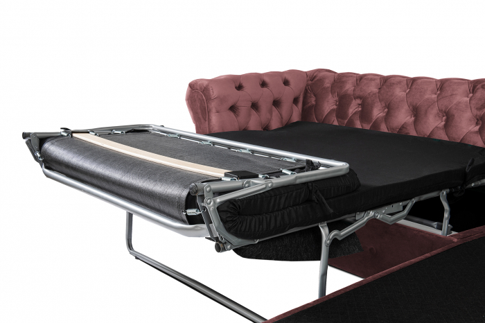 Canapea 2 locuri extensibila cu sezlong Chesterfield, roz, 245x85/175x70 cm [6]