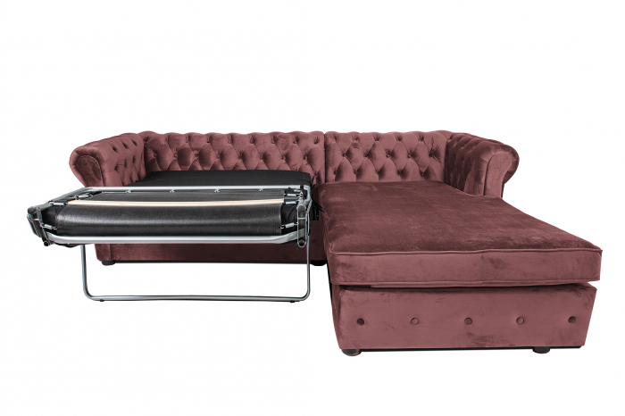 Canapea 2 locuri extensibila cu sezlong Chesterfield, roz, 245x85/175x70 cm [7]