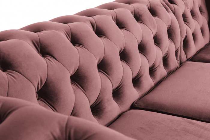 Canapea 2 locuri extensibila cu sezlong Chesterfield, roz, 245x85/175x70 cm [9]
