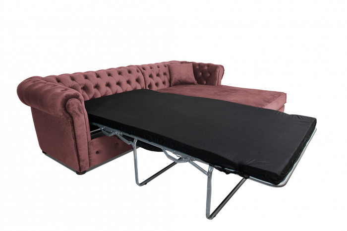 Canapea 2 locuri extensibila cu sezlong Chesterfield, roz, 245x85/175x70 cm [8]