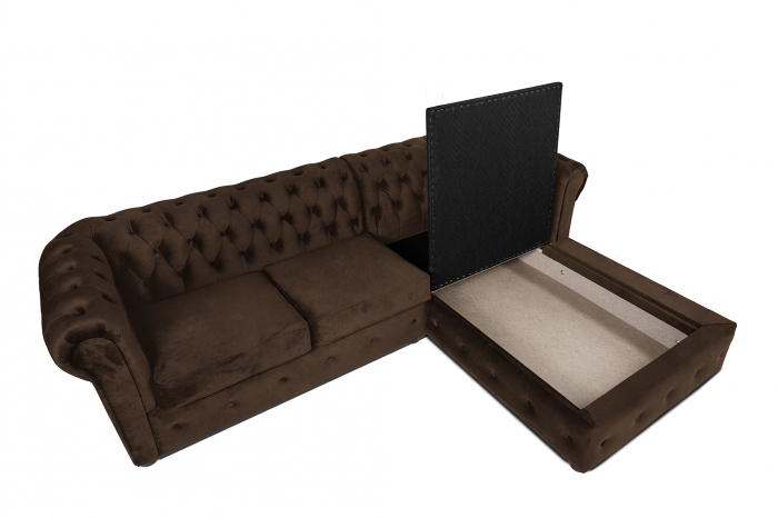 Canapea 2 locuri extensibila cu sezlong Chesterfield, maro, 245x85/175x70 cm [4]