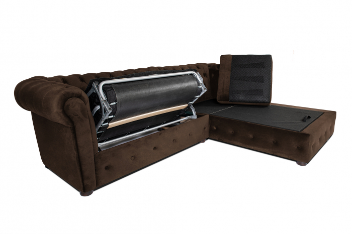 Canapea 2 locuri extensibila cu sezlong Chesterfield, maro, 245x85/175x70 cm [6]