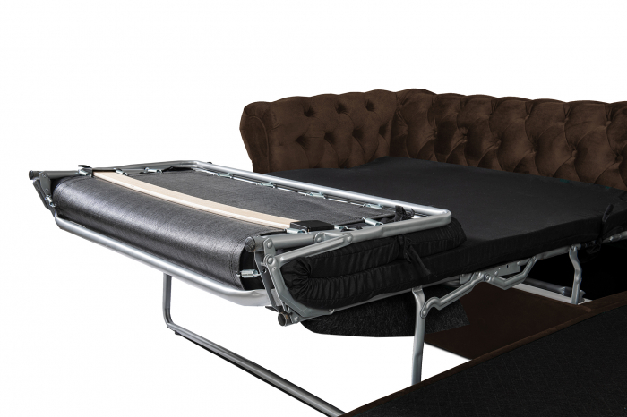 Canapea 2 locuri extensibila cu sezlong Chesterfield, maro, 245x85/175x70 cm [7]