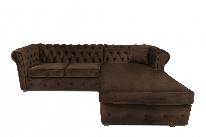 Canapea 2 locuri extensibila cu sezlong Chesterfield, maro, 245x85/175x70 cm [2]
