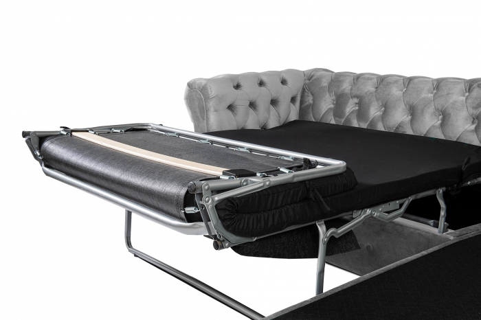Canapea 2 locuri extensibila cu sezlong Chesterfield, gri, 245x85/175x70 cm [7]
