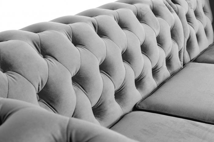 Canapea 2 locuri extensibila cu sezlong Chesterfield, gri, 245x85/175x70 cm [9]