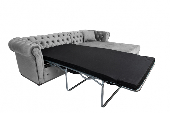 Canapea 2 locuri extensibila cu sezlong Chesterfield, gri, 245x85/175x70 cm [8]