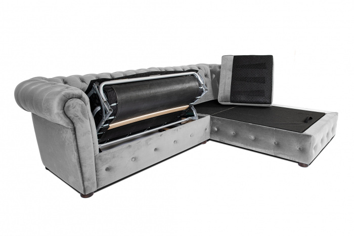 Canapea 2 locuri extensibila cu sezlong Chesterfield, gri, 245x85/175x70 cm [6]