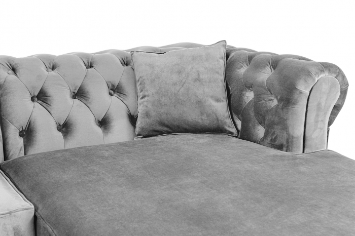 Canapea 2 locuri extensibila cu sezlong Chesterfield, gri, 245x85/175x70 cm [3]