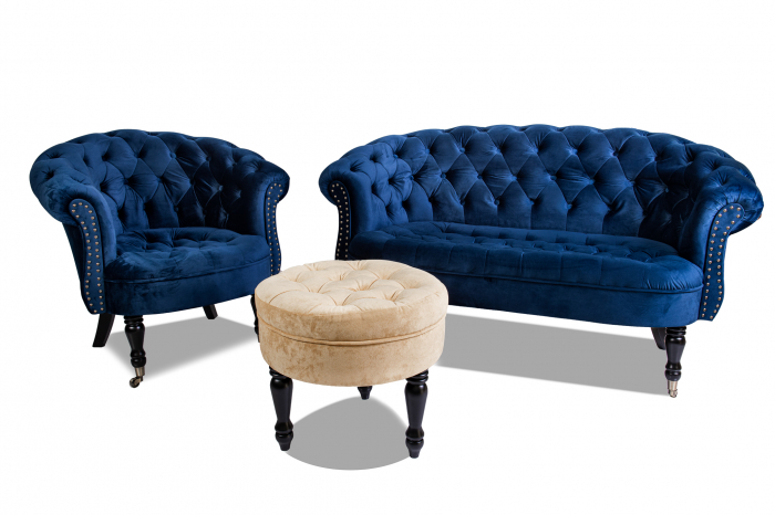 Canapea 2 locuri Filip Chesterfield, albastru, 152x82x82 [10]