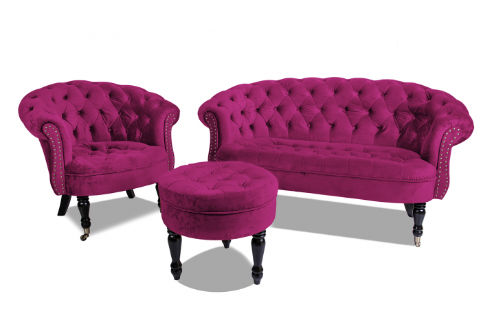 Canapea 2 locuri Filip Chesterfield, roz fuchsia, 152x82x82 [7]