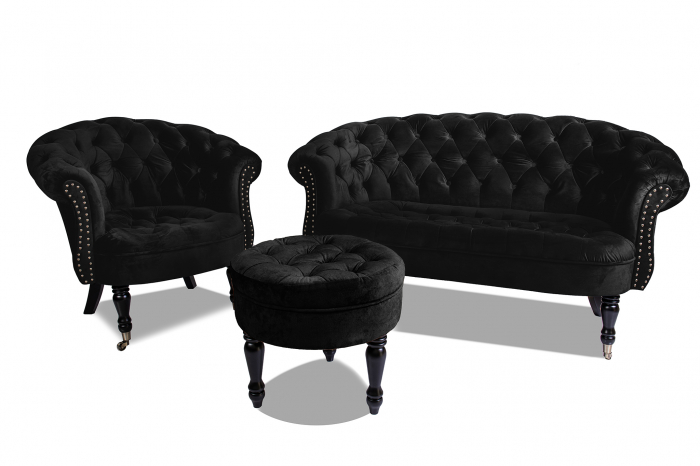 Canapea 2 locuri Filip Chesterfield, negru, 152x82x82 [7]