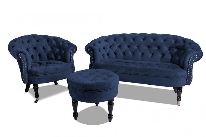 Canapea 2 locuri Filip Chesterfield, albastru petrol, 152x82x82 [7]
