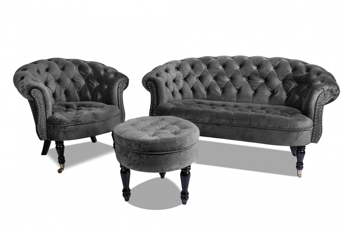 Canapea 2 locuri Filip Chesterfield, gri inchis, 152x82x82 [7]