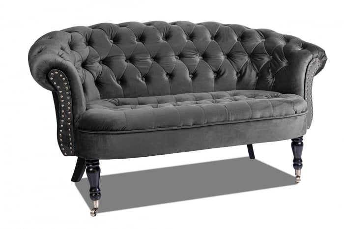 Canapea 2 locuri Filip Chesterfield, gri inchis, 152x82x82 [2]