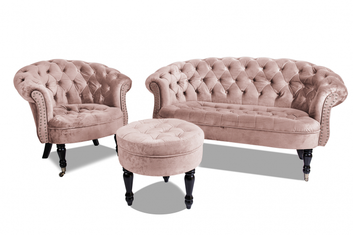 Canapea 2 locuri Filip Chesterfield, roz deschis, 152x82x82 [7]