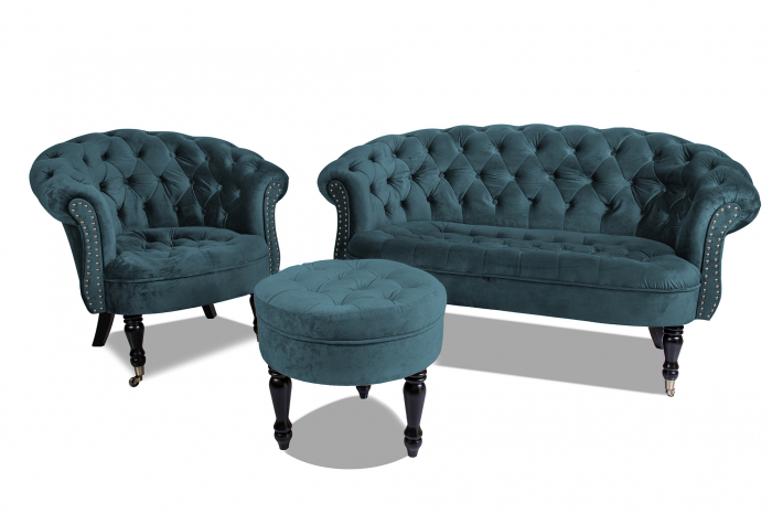 Canapea 2 locuri Filip Chesterfield, albastru verzui, 152x82x82 [7]