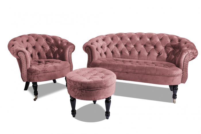 Canapea 2 locuri Filip Chesterfield, roz inchis, 152x82x82 [7]