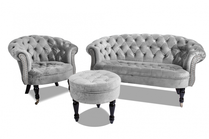 Canapea 2 locuri Filip Chesterfield, gri deschis, 152x82x82 [7]