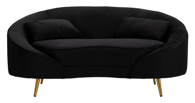 Canapea 2 locuri Oslo, Metal/Poliester, Negru/Auriu, 68x148x84 cm [3]