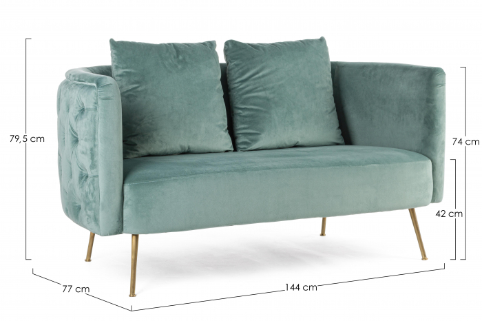 Canapea 2 locuri Tenbury, Lemn/Poliester, Turcoaz, 144x77x79.5 cm [3]