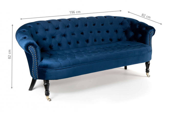 Canapea 3 locuri Filip Chesterfield, albastru, 196x82x82 cm [11]