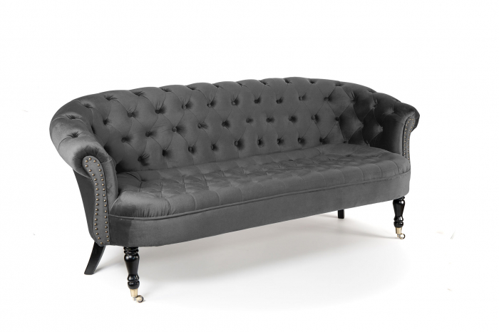 Canapea 3 locuri Filip Chesterfield, gri inchis, 196x82x82 cm [6]