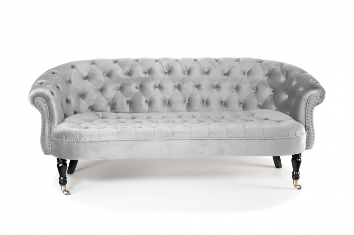 Canapea 3 locuri Filip Chesterfield, gri deschis, 196x82x82 cm [7]