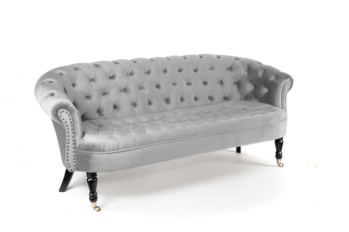 Canapea 3 locuri Filip Chesterfield, gri deschis, 196x82x82 cm [6]