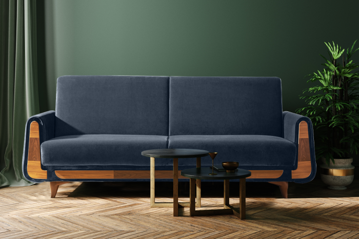 Canapea 3 locuri GUSTAVO, Lemn/Stofa, Bleumarin, 230x98x98 cm [2]