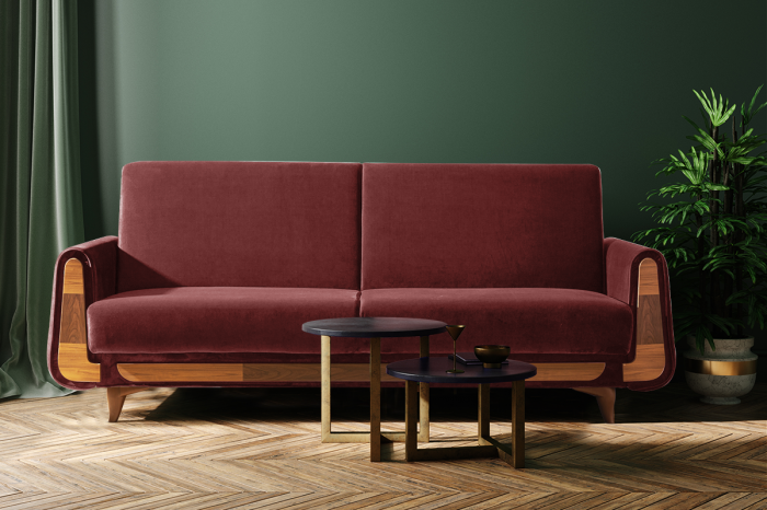 Canapea 3 locuri GUSTAVO, Lemn/Stofa, Bordo , 230x98x98 cm [3]