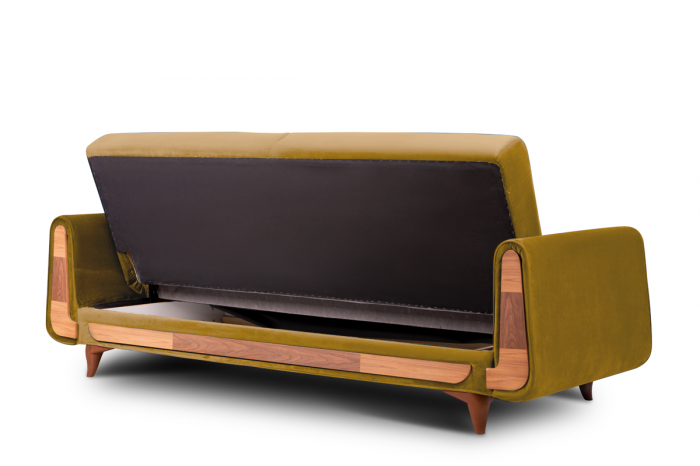 Canapea 3 locuri GUSTAVO, Lemn/Stofa, Galben, 230x98x98 cm [8]